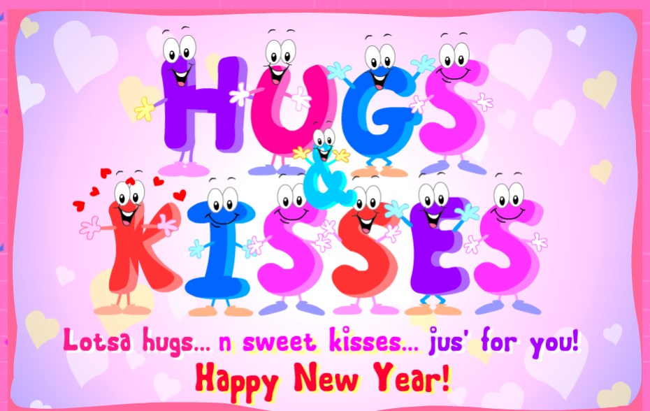 Hugs Kisses New Year Love Wishes Card