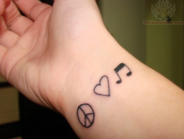 Love Music Peace Tattoo on Hand for men