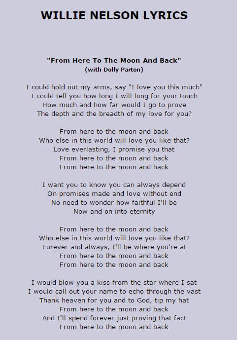 I Love You to the Moon and Back lyrics