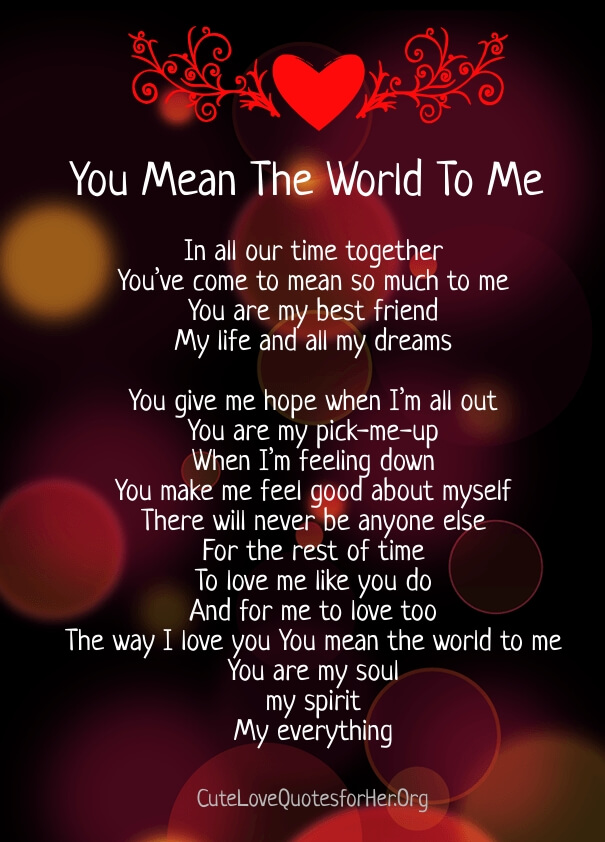 You Mean The World To Me Poems For Her Him 22