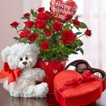 Valentines day roses teddy bear and chocolate package 2016