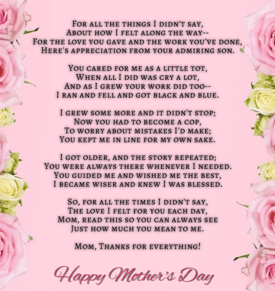Happy Mothers Day Poem From Son