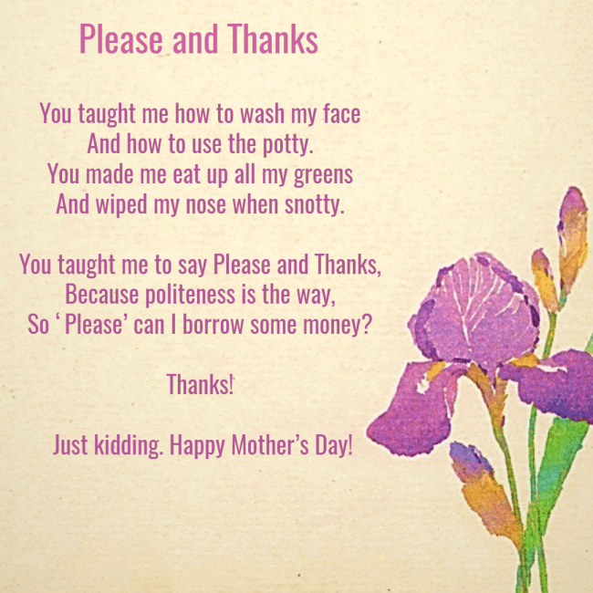 Happy Mothers Day Poem Thanks And Please Funny