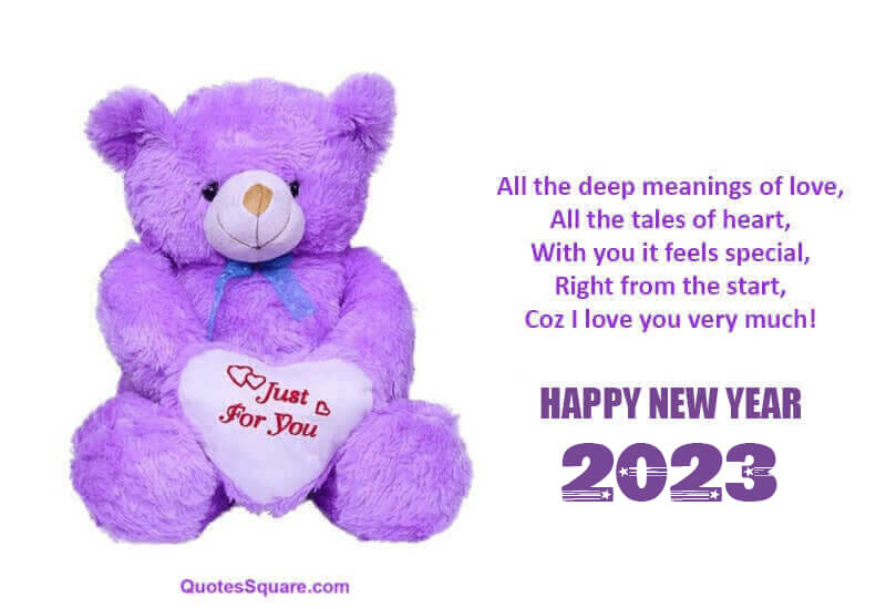 2023 Romantic New Year Teddy Bear Greeting Card Quote