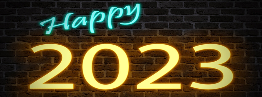 Happy 2023 Facebook Cover Photo In Neon Lights Style