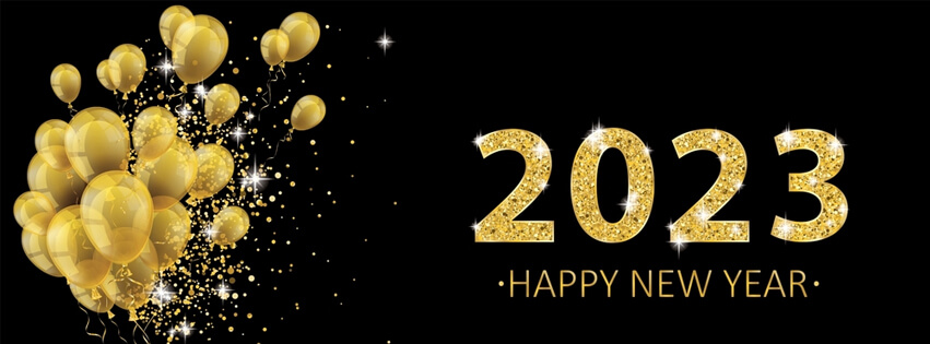 Happy New Year 2023 Facebook Cover Photo Balloons And Wishes Banner