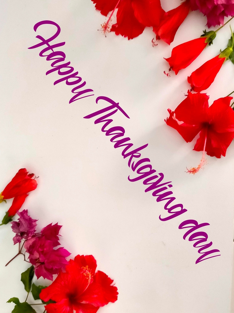 Happy Thanksgiving Day ECard For Her With Red Flowers Mobile Image