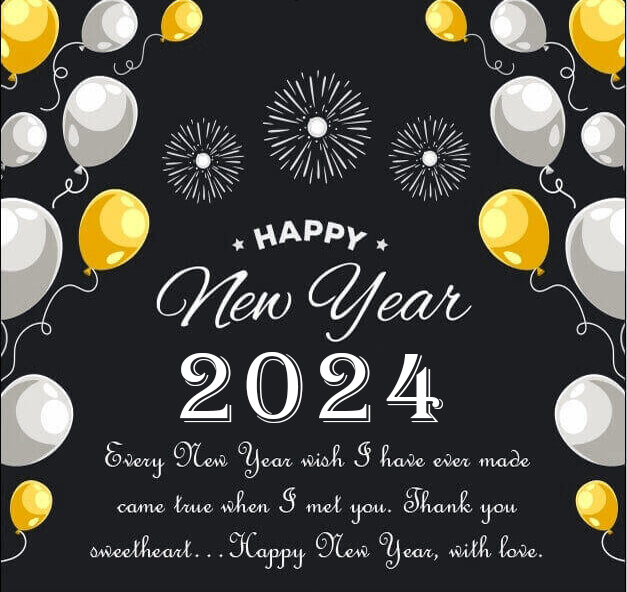 2024 Happy New Year Love Quote With Romantic Balloons