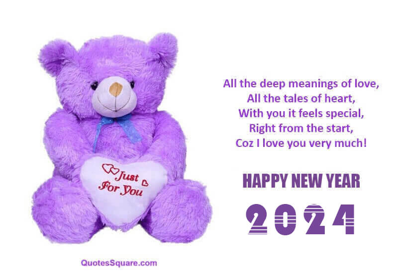2024 Romantic New Year Teddy Bear Greeting Card Quote