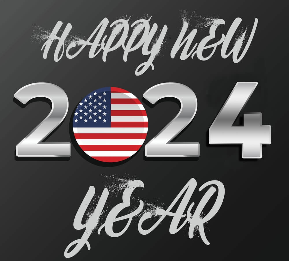 American Flag Happy New Year 2024 Wallpaper Image