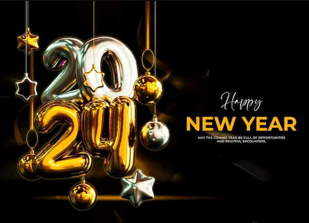 Black And Gold Happy New Year 2024