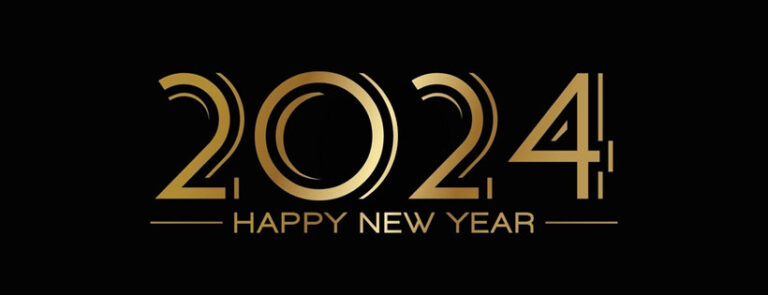 100 Happy New Year 2024 Facebook Timeline Covers   Black And Golden New Year 2024 Facebook Cover Photo HD 768x295 