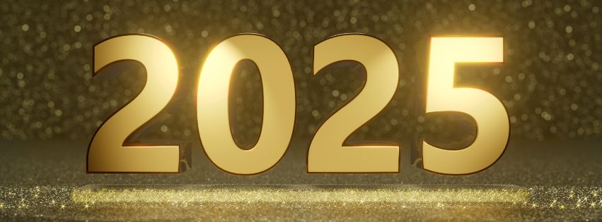 Black And Golden Fireworks Happy New Year 2025 Facebook Cover Picture For Profile And Pages