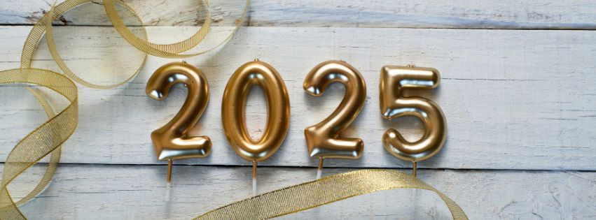 Happy 2025 New Year Timeline Cover For Facebook Blue And Golden XMAS And New Year