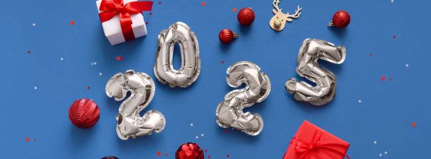 Happy New Year 2025 Facebook Timelien Cover 3D Blue And White