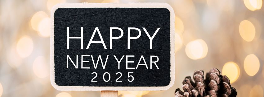 Happy New Year 2025 Facebook Cover Black And White With Hearts