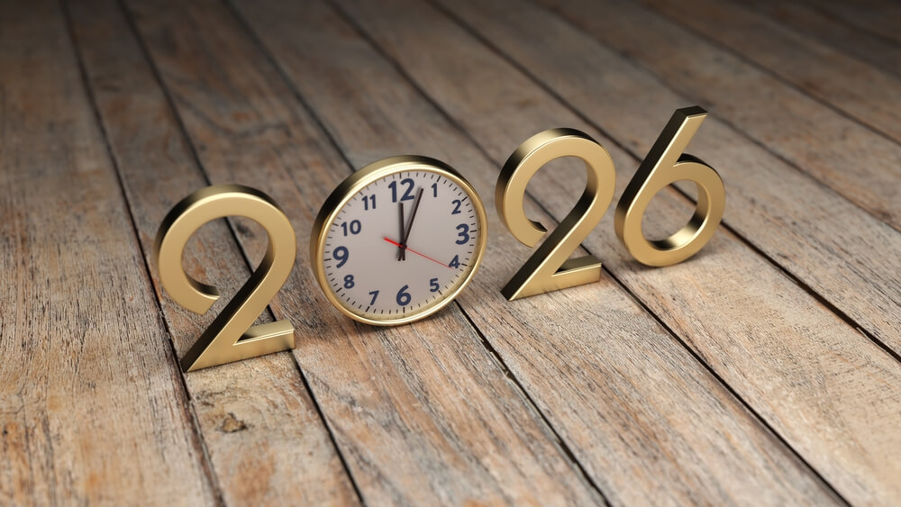 3D Style Happy New Year 2026 Wallpaper Clock Golden