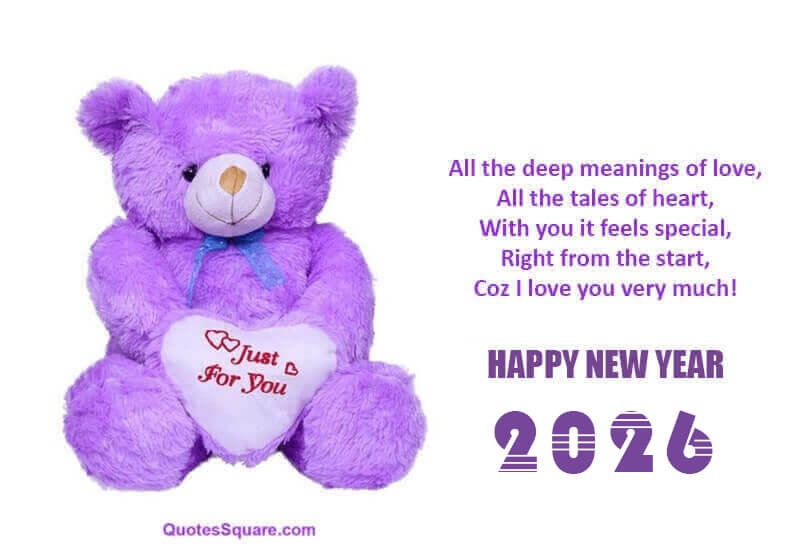 2026 Romantic New Year Teddy Bear Greeting Card Quote